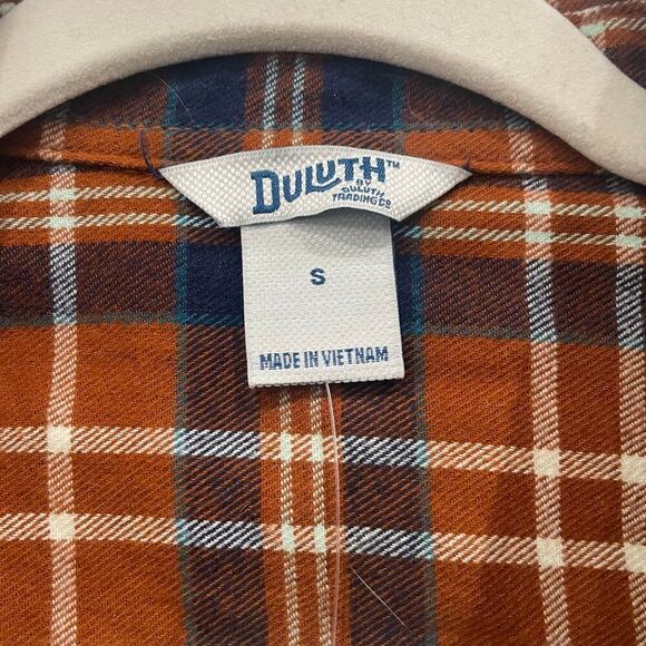 NWT Duluth Orange Blue Plaid Flannel Long Sleeve Button Up Size Small - Picture 5 of 6